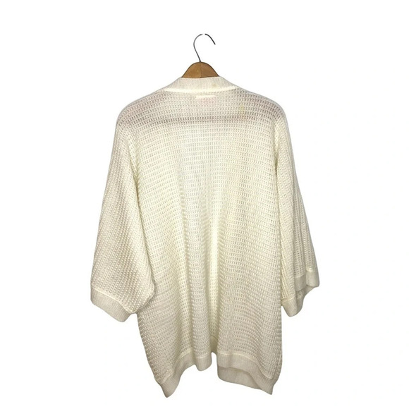 Vintage 80s Cozy Knit Open Slouchy Waffle Knit Cardigan Patch Pocket Sweater - Picture 5 of 9